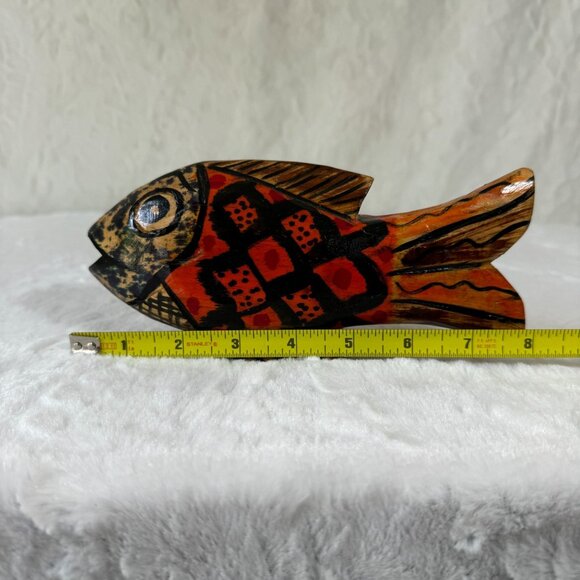 Hand-Carved Wooden Fish Sculpture Quirky Painted Tropical Decor Piece Folk Art - Picture 9 of 9